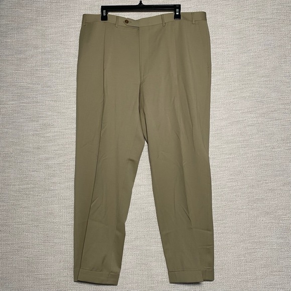 Canali Dress Trousers 40 (39x28.5 Cuffed) Mens Wool Pleated Olive Green 78120 - Picture 3 of 10